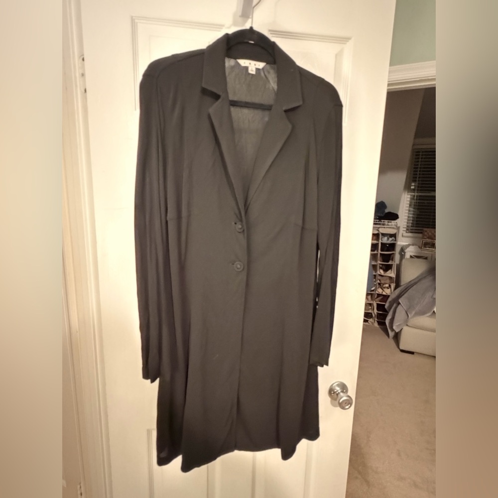 CAbi Overlay Dress Coat Women’s Size Small Black 2 Button Closure Lightweight